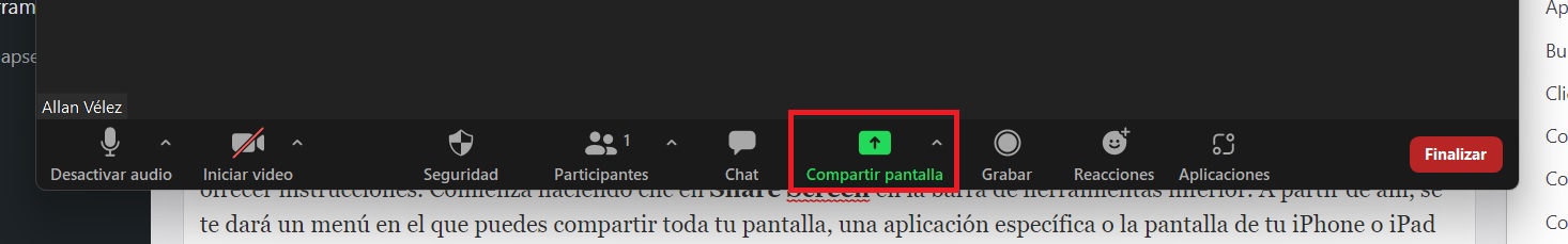 Cómo compartir pantalla en Zoom