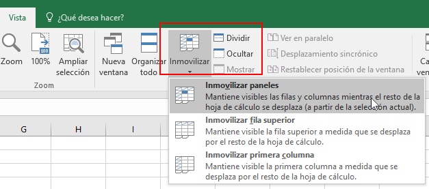 Excel inmovilizar paneles