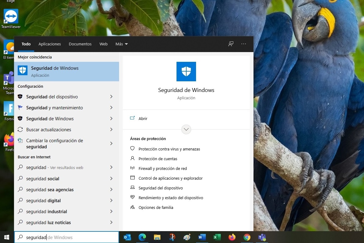 Menú de Windows 10 para buscar cómo habilitar la protección contra Ransomware