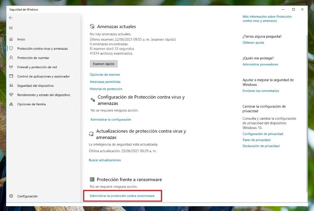 Menú de Seguridad de Windows 10
