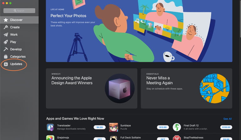 Menú de MacOS App Store