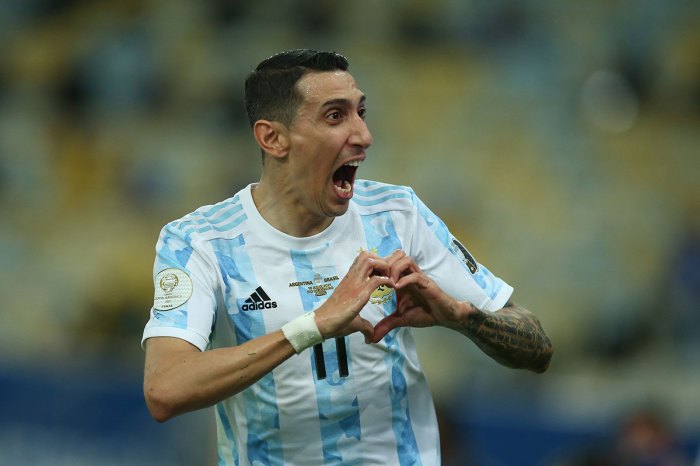 Angel di María celebra el gol de Argentina en la final de la Copa América ante Brasil