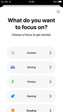 ioS 15 Menú de Enfoque para crear un nuevo Enfoque.
