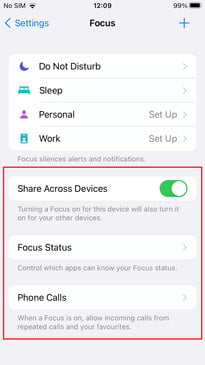 Imagen que muestra la ubicación de la configuración general en el modo Focus de iOS 15.