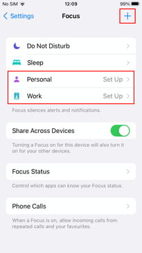 Imagen que muestra cómo crear un nuevo modo de Enfoque.