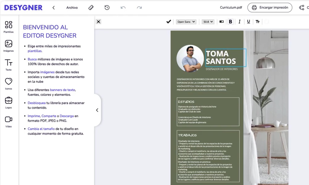 Desygner, edición de contenido en archivo PDF