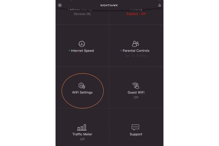 La aplicación Nighthawk que muestra la configuración de wifi.