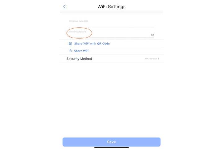 La aplicación Nighthawk que muestra la opción de cambiar la contraseña de wifi.