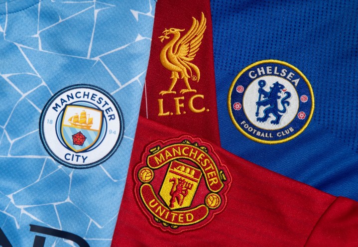 Los logos del Manchester City, Liverpool, Manchester United y Chelsea de la Premier League.