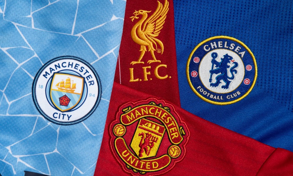 Los logos del Manchester City, Liverpool, Manchester United y Chelsea de la Premier League.