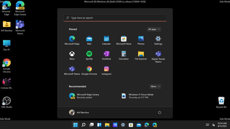 Ejecutando Windows 11 en modo seguro.
