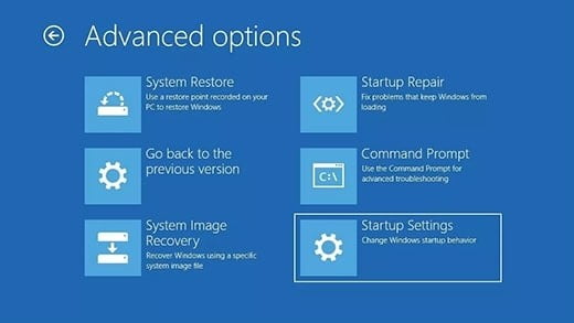 La pantalla de opciones avanzadas de Windows 11.