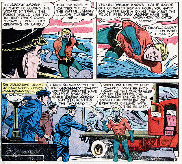 Acuaman enfrenta ladrones en una ciudad