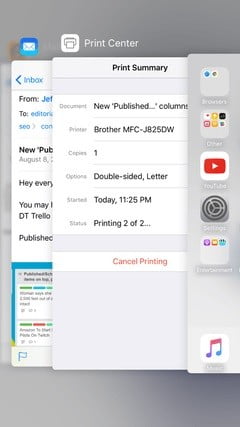 Menu en un celular para imprimir desde un iPhone