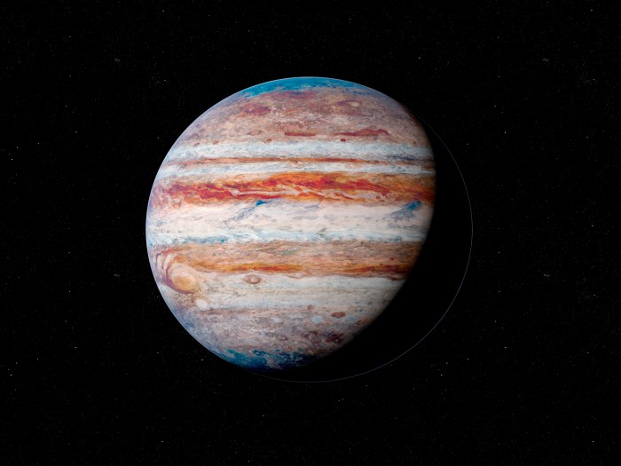 La imagen muestra una representación del planeta Júpiter.