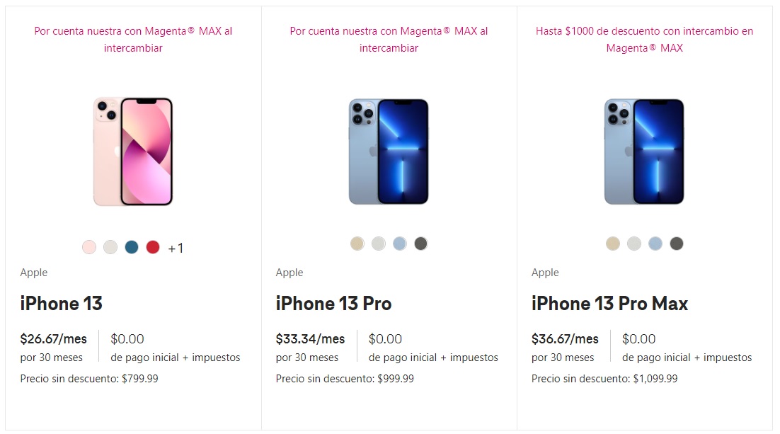 Precios iPhone 13, 13 Mini, 13 Pro y 13 Pro Max con pago a plazos y