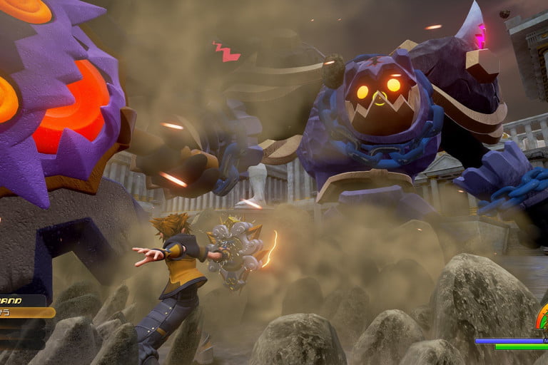Sora luchando contra un gigante sin corazón.