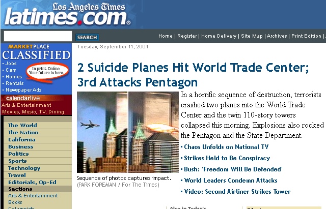 Portada Los Ángeles Times - Atentados del 11-S