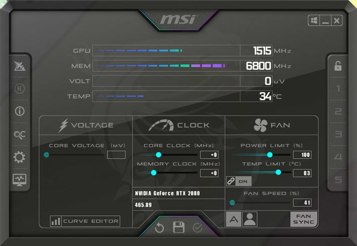 Pantalla de MSI Afterburner, para mejorar rendimiento de juegos