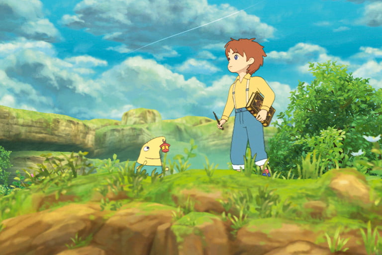 De pie en un campo en Ni No Kuni.