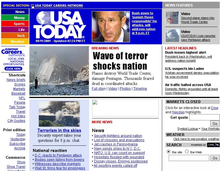 USA Today Cover - 9/11 Attacks