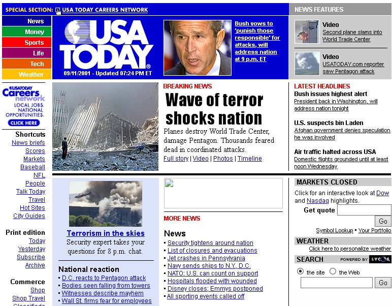 Portada USA Today - Atentados del 11-S