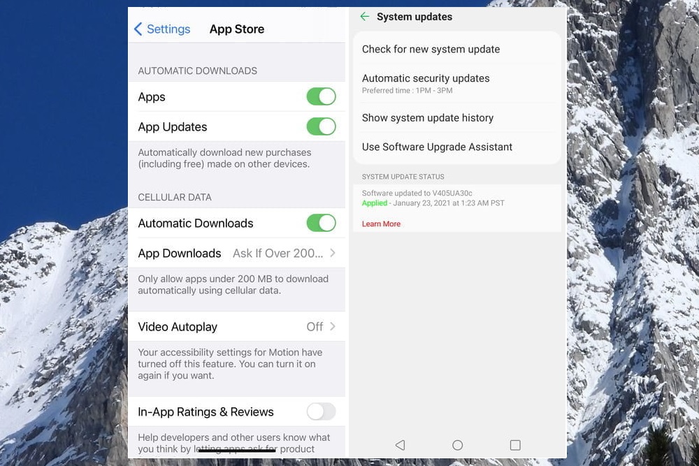 Pantallas de configuración de Actualizaciones en un iPhone