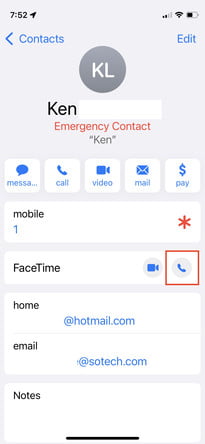 Pantalla de Face Time para hacer una llamada de audio 1