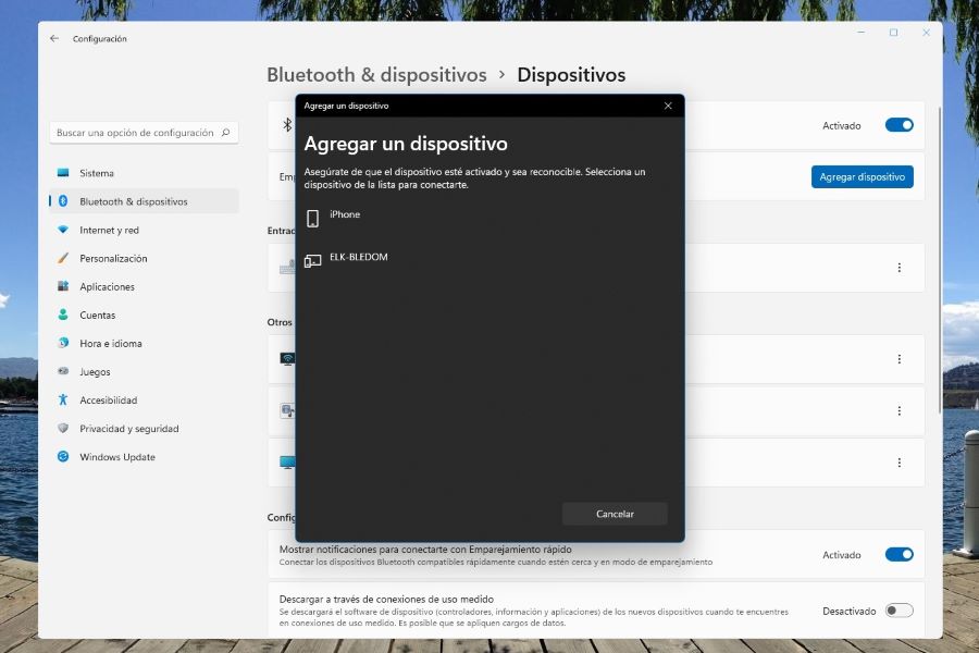 Lista de dispositivos disponibles en el menú de Bluetooth.