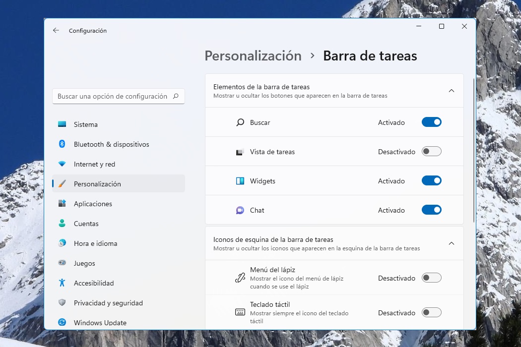 Cambiar los iconos de la barra de tareas en Windows 11.