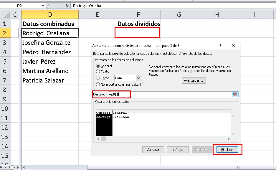 como combinar textos en excel y usarlos donde quieras dividir 7