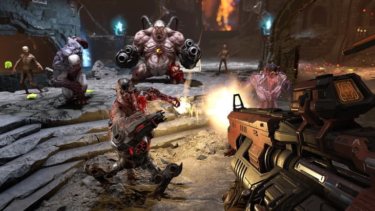El Doom Slayer dispara demonios en Doom Eternal.