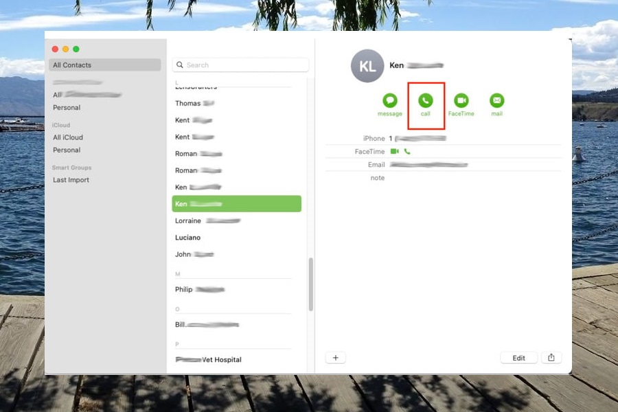 Pantalla de Face Time en MacOs