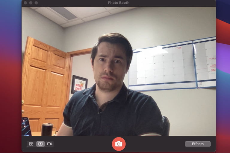 Una captura de pantalla de Photo Booth, la mejor manera de probar tu cámara web en Mac.