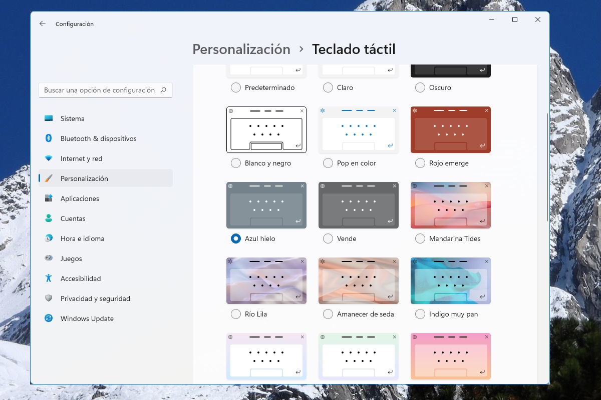 La configuración del teclado táctil en Windows 11.