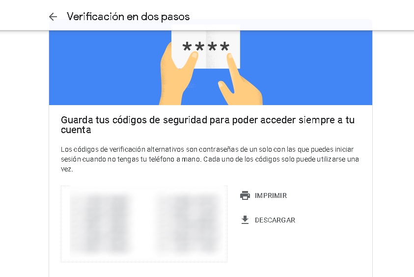 Verificación en dos pasos en Google