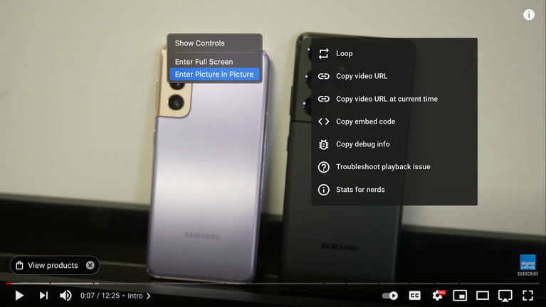 Modo Imagen en Imagen de YouTube de Apple Safari