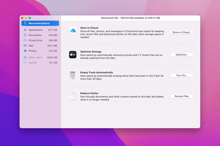 Acciones recomendadas para liberar espacio de almacenamiento en MacOS Monterey.