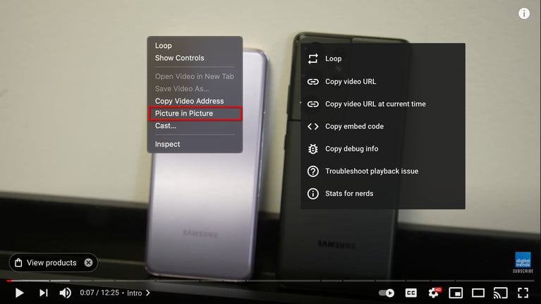 Opción PIP de YouTube para Chrome MacOS