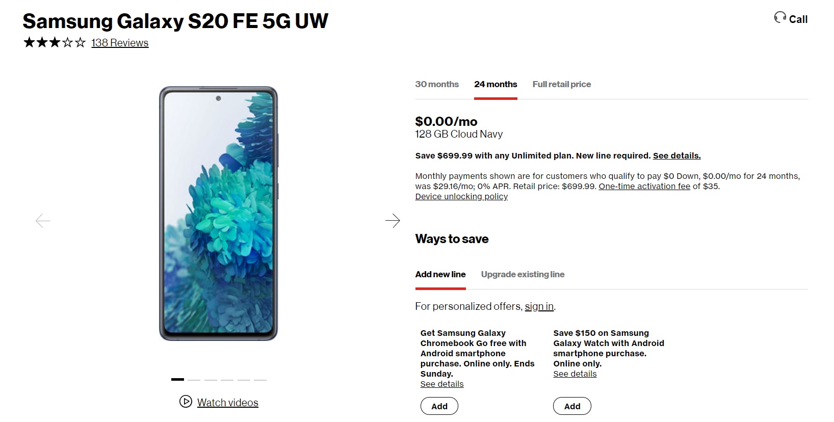 Galaxy S20 FE 5G gratis con las ofertas de Verizon del Black Friday 2021