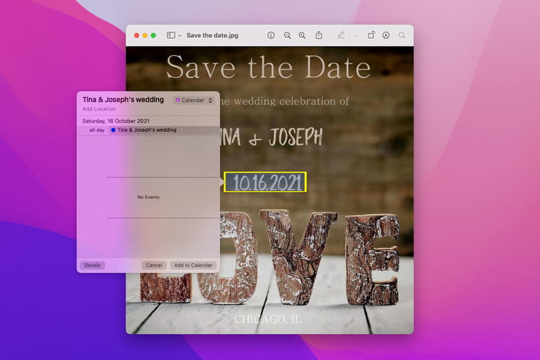 Live Text en MacOS Monterey se usa para agregar una fecha a un calendario.