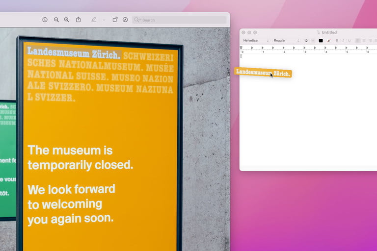 Live Text en MacOS Monterey se usa para arrastrar texto de una foto a un documento de texto.