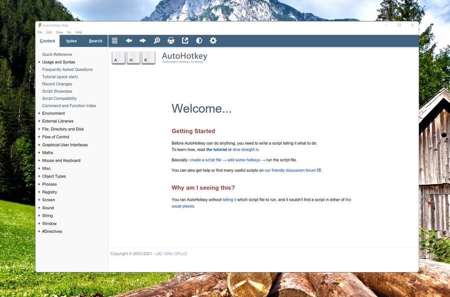 Página de ayuda de AutoHotKey en Windows.