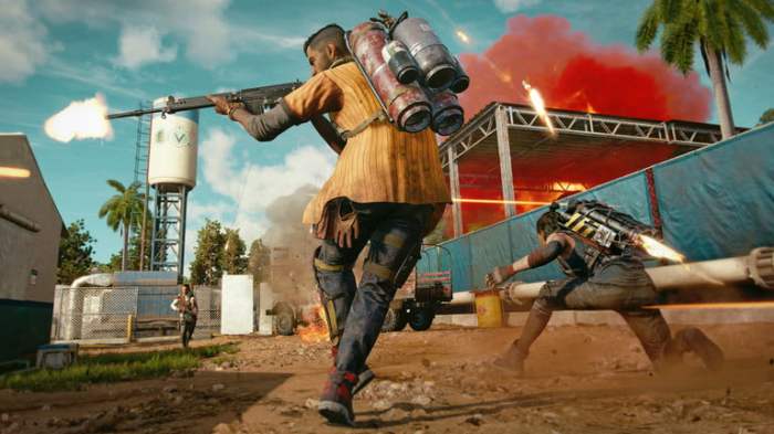 Dos jugadores de Far Cry 6 disparan en modo cooperativo.
