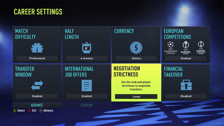 La opción del rigor de la negociación en FIFA 22.