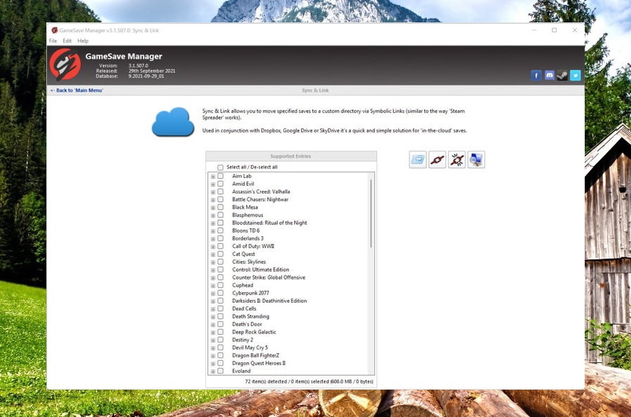 Aplicación GameSave Manager en Windows.