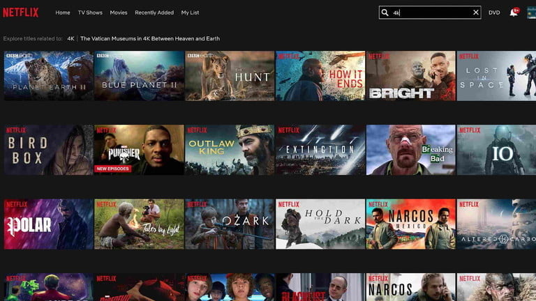 Captura de pantalla del menú de Netflix, para comparar Netflix vs. Hulu.