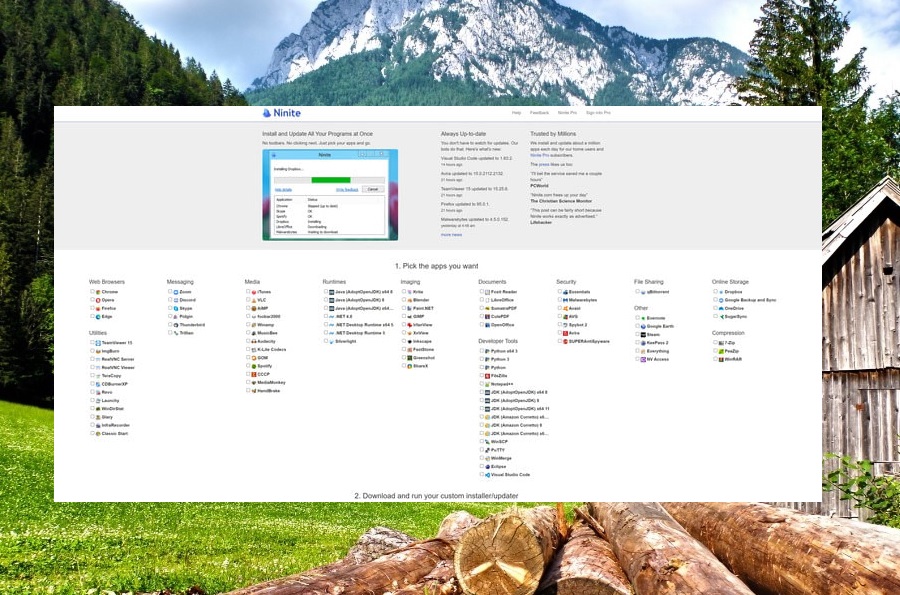Sitio web de Ninite en Windows, el mejor instalador para tu laptop gamer nueva.