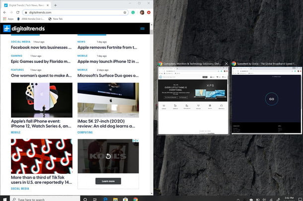 Pantalla dividida con Snap Assist en Windows 10.