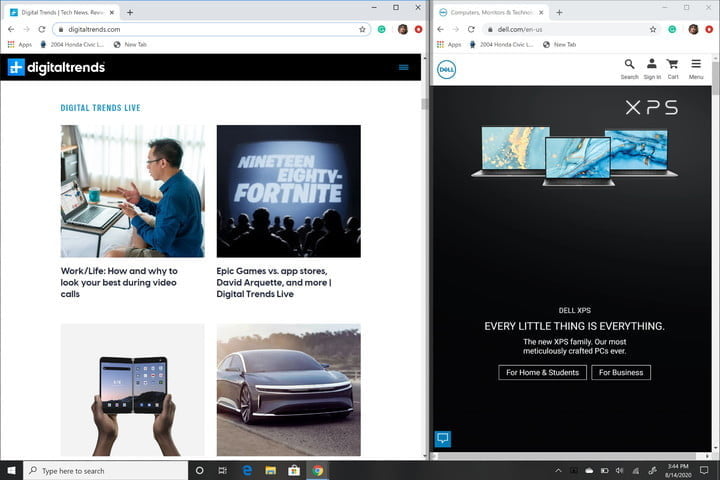 Pantalla de Windows 10 usando Snap para administrar la vista de varias aplicaciones
